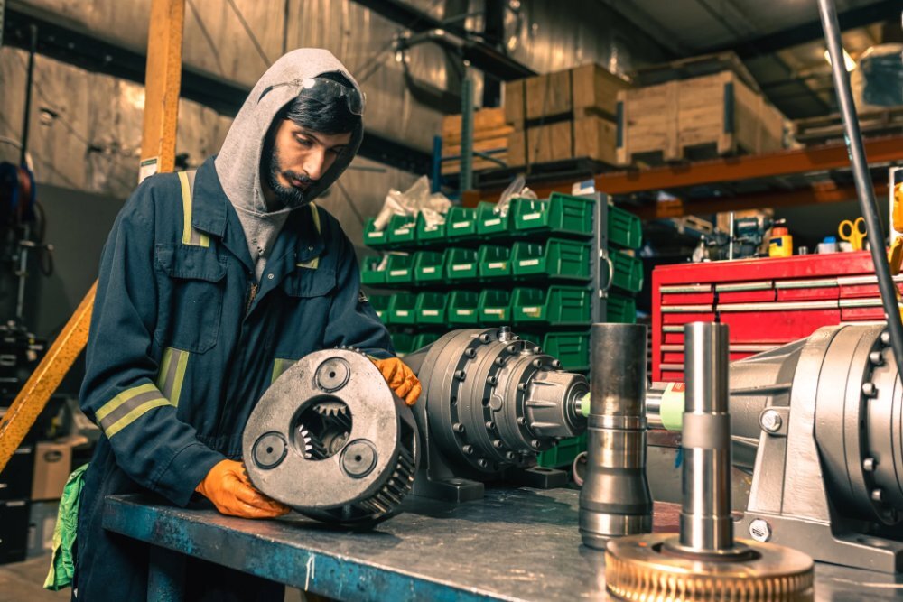 Gordon Russell technician assembling a planetary gearbox